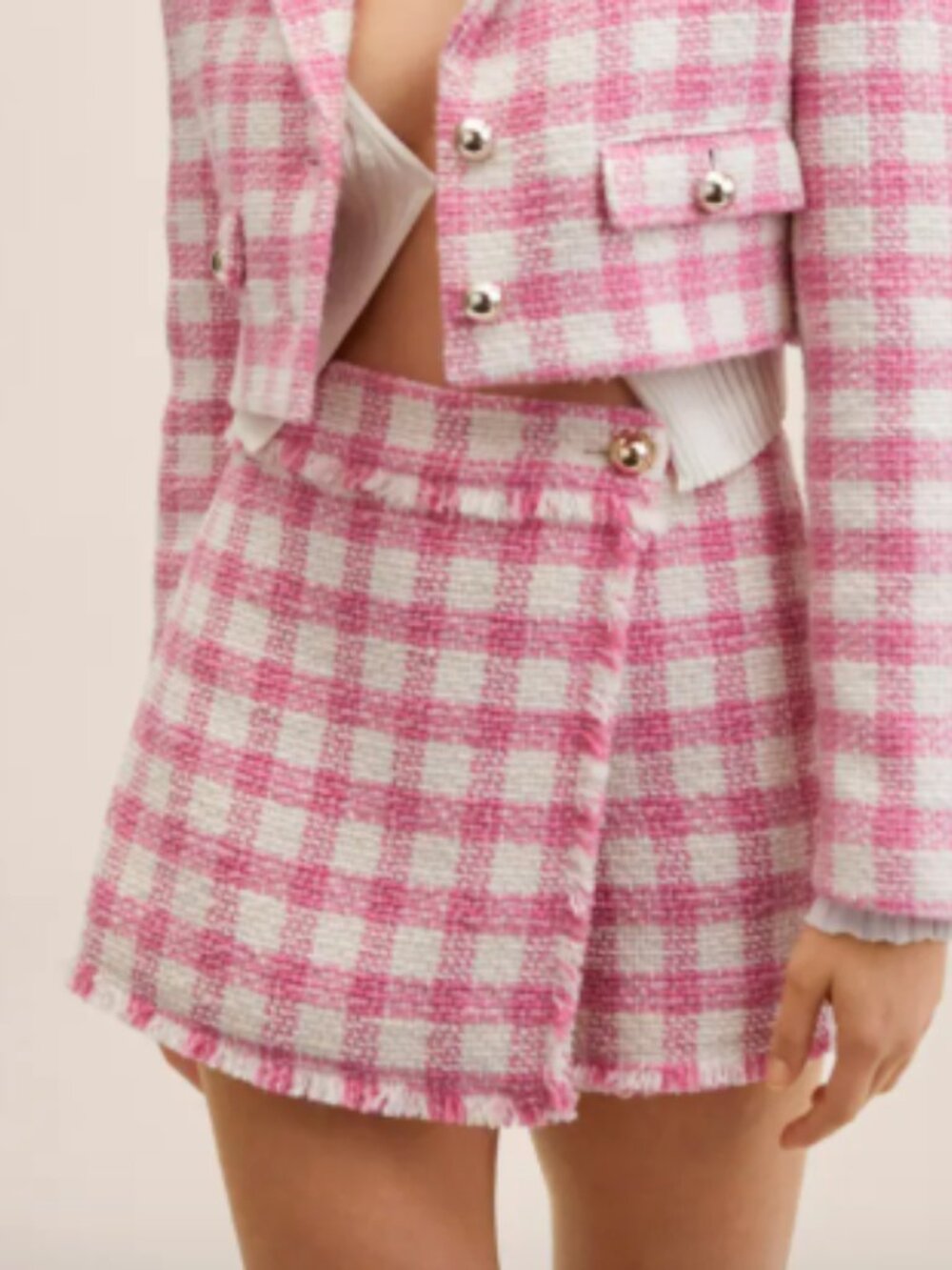 Mango Pink & White Gingham Tweed Skort Sz 6